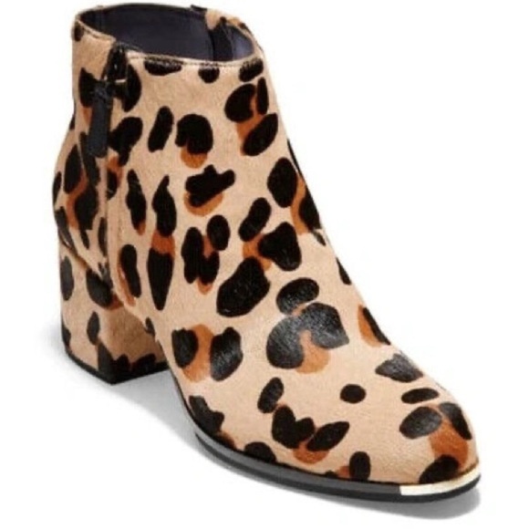 Cole Haan Grand Ambition Leopard Calf Hair Ankle Boots Size 10.5 - Picture 1 of 12
